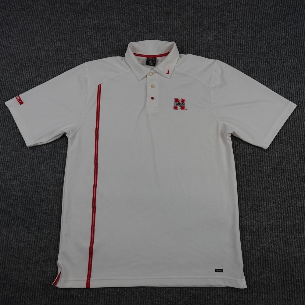 Nebraska Cornhuskers Polo Shirt Mens Small White NCAA Nike Dri Fit Huskers